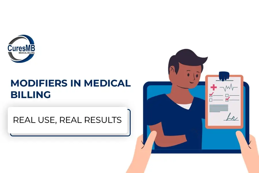 A proefeesional write on clipborad about the Modifiers in Medical Billing for payment process.