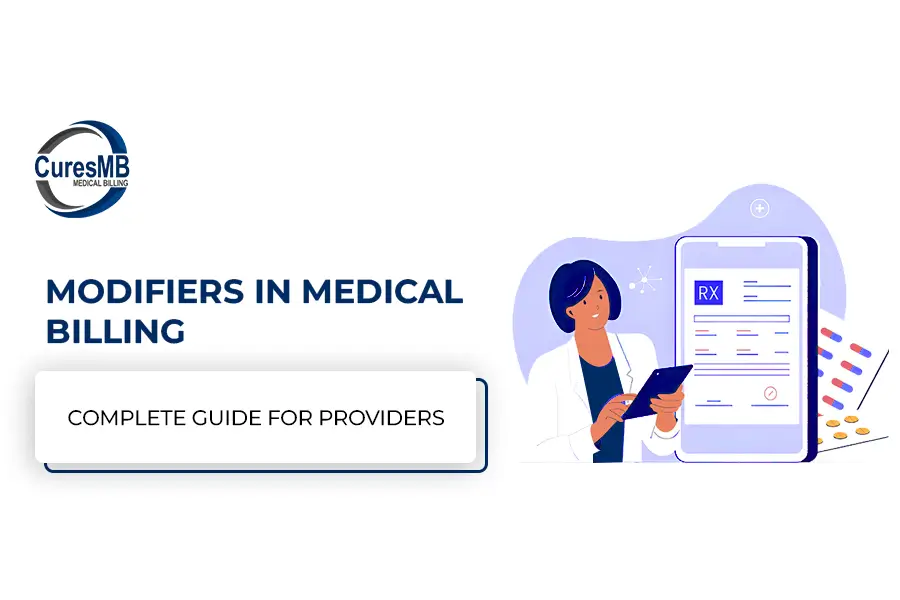 A women shwo the modifers work in medical billing write on clipborad and show on tablet.