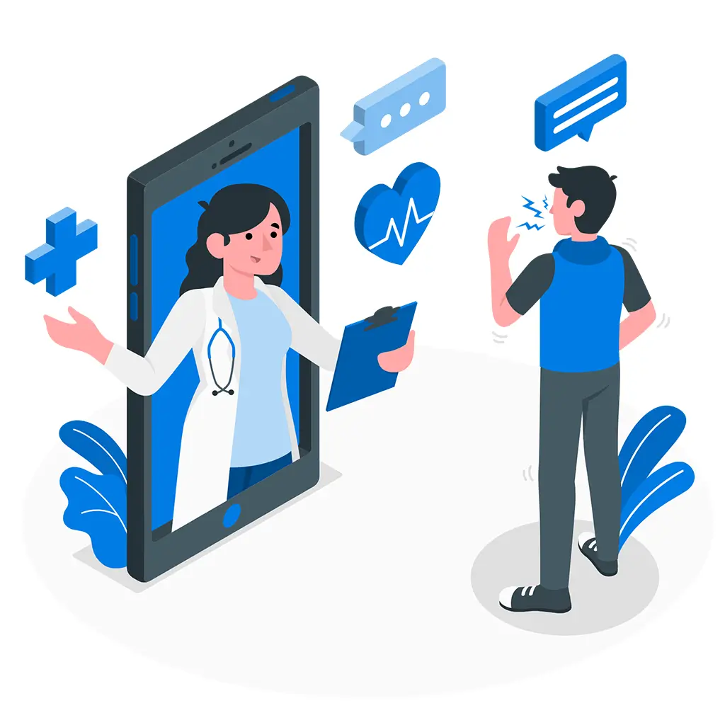 A patient give perception on the mobile screen image explaint the telehealth service.