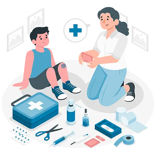 A wonen give the wound care services of chilid wound leg around multiple thing about wound care services